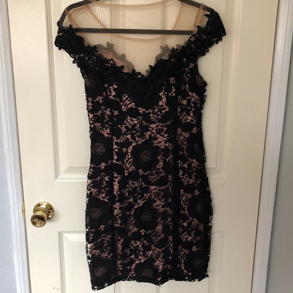 Windsor Black and Nude Lace Dress with V-Plunge - Picture 2 of 3